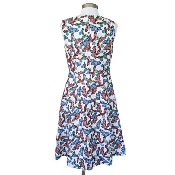 TALBOTS Butterfly Print Linen-Blend Midi Dress Sz 6 A-line Summer Modest A-line - Picture 6 of 10